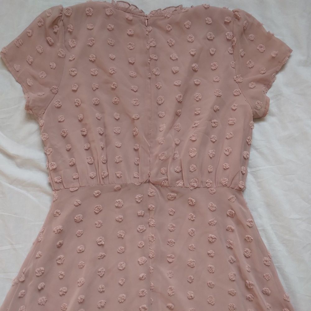 BaeVely Pink Swiss Dot V-neck Dress Cottagecore Coquette Fairy Womens Medium - Picture 12 of 12